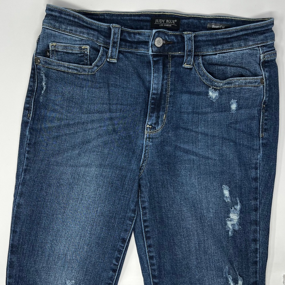 Judy Blue Hand Sanded Mid Rise Distressed Bootcut Jeans Dark Wash Size 9/29